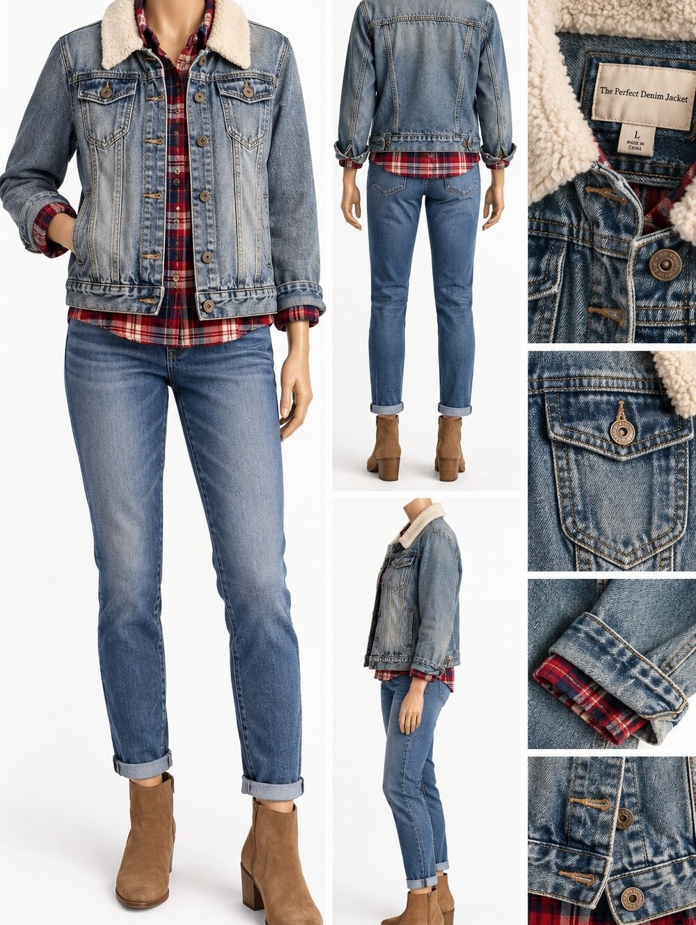The Style Between Us Women’s Medium Sherpa Collar Cropped Denim Jacket